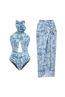 Costume intero senza spalline a fiori con collo all'americana