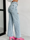 Jeans mit Strassdetails und Used-Look, gerade geschnitten