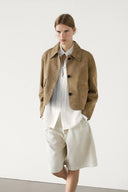 Veste en cuir suédé fendue avec poche