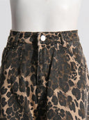 Vintage Leopardenmuster High Waist Gerade Jeans mit Rissen
