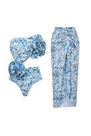 Costume intero senza spalline a fiori con collo all'americana