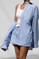Blaues elegantes Langarmhemd-Set