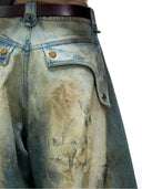 Plato-geverfde geborduurde scimitar jeans