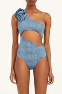 3D Blomstret Én-Skulder Sexet Monokini