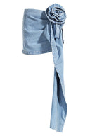 3D Güllü Denim Mini Etek