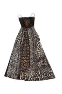 Abito lungo corsetto trasparente con stampa leopardo selvaggio
