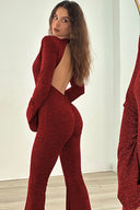 Sort skinnende rygfri jumpsuit