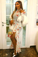 Koi Fish Print High-Neck Maxi Dress