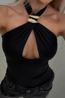 Crepe halterneck top med kantdetalje