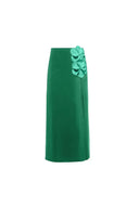 Costume da bagno verde monospalla con fiori 3D