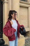 Veste décontractée de rue unie avec patchwork, fermeture éclair et col rabattu