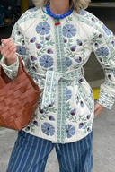 Veste décontractée à fleurs de rue avec lacets, boutons, patchwork et col rond