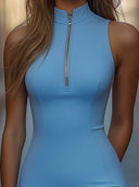 Lynlås blå stretch bodycon ærmeløs minikjole