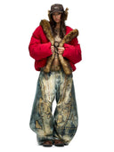Plato-geverfde geborduurde scimitar jeans