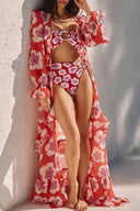 Set bikini stampato con collo all'americana