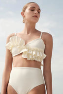 Fransız Fırfırlı Düz Renk Bikini Takımı