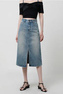 High-Waist Schlitz Denim-Rock