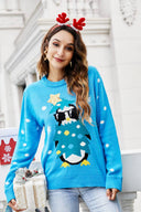 Rund hals casual pingvin broderi strikket sweater