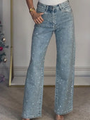 Hoch taillierte Diamanté Straight-Leg Jeans
