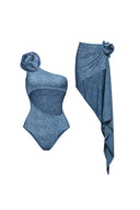 3D Blomstret Én-Skulder Sexet Monokini