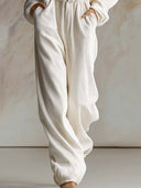 Casual løs moderne hvid kordfløjls jumpsuit med hætte, frontlynlås og lange ærmer
