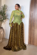 Robe maxi plissée rétro avec panneau en mesh