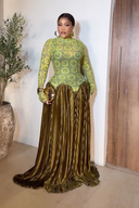 Robe maxi plissée rétro avec panneau en mesh