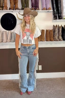 Light Blue High‑Waist Fringe Flare Pants