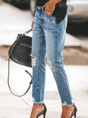Trendy versleten denim casual broek