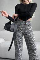 Leoparden-Jeans mit hoher Taille