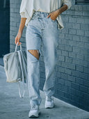Trendy asymmetrische distressed spijkerbroek