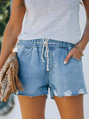 Schlanke Passform Elastischer Bund Denim-Shorts