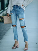 Streetstyle Jeans mit Rissen, Slim-Fit und knöchellang