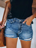 Sommer Slidte Frynset Denim Shorts