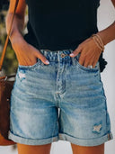 Nieuwe Stijlvolle Versleten Denim Shorts