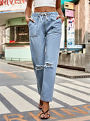 Herbstliche Jeanshose mit Kordelzug und Used-Look