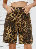 Shorts in denim snellenti con stampa leopardata vintage