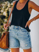 Nieuwe Stijlvolle Versleten Denim Shorts