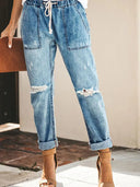 Herbstliche Ripped Denim-Hose mit Kordelzug