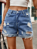 Vintage Jeansshorts mit Umschlag und Rissen