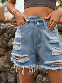 Asymmetriske Slidte Frynset Denim Shorts
