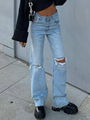 Trendige Flared Wide-Leg Ripped Denim-Jeans