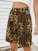 Shorts in denim snellenti con stampa leopardata vintage