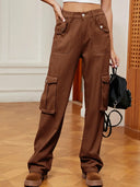 Retro elastische taille denim cargobroek