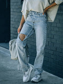 Trendy asymmetrische distressed spijkerbroek