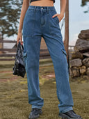 Pantaloni cargo din denim semi-elastic spălat vintage