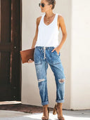 Herbstliche Ripped Denim-Hose mit Kordelzug