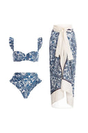 Blå Guldsmed Print Flæse Bikini Sæt