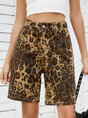 Vintage Leopardenmuster schlank machende Jeansshorts