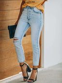 Vintage Jeanshose mit Rissen und knöchellang